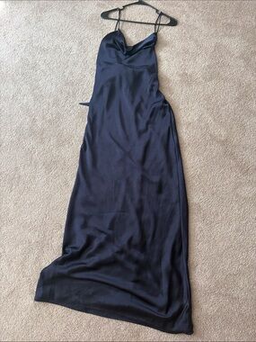 Altar'd State Navy Satin Cowl Neck Maxi Slip Dress